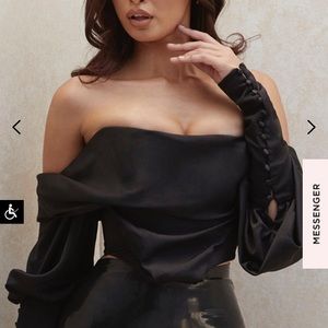 House of CB Black SATIN OFF SHOULDER CORSET TOP